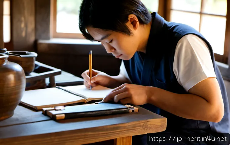 문화재수리업 경력 개발 방법 - Photorealistic Japanese heritage restoration workshop, a skilled craftsperson carefully repairing a ...